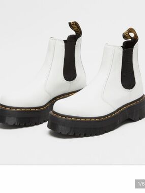 Dr. Martens White Chelsea Quad Platform Boots with Black Soles